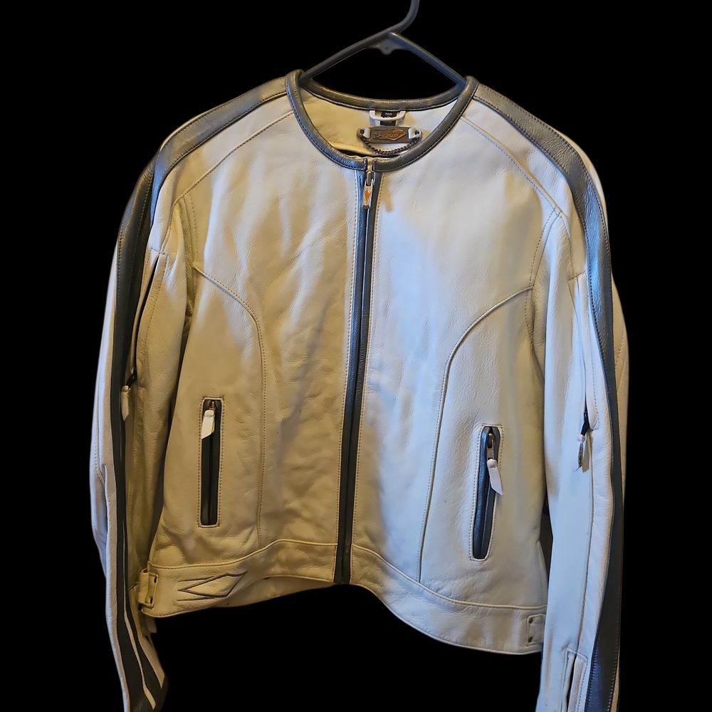Women's White and Black Leather Jacket